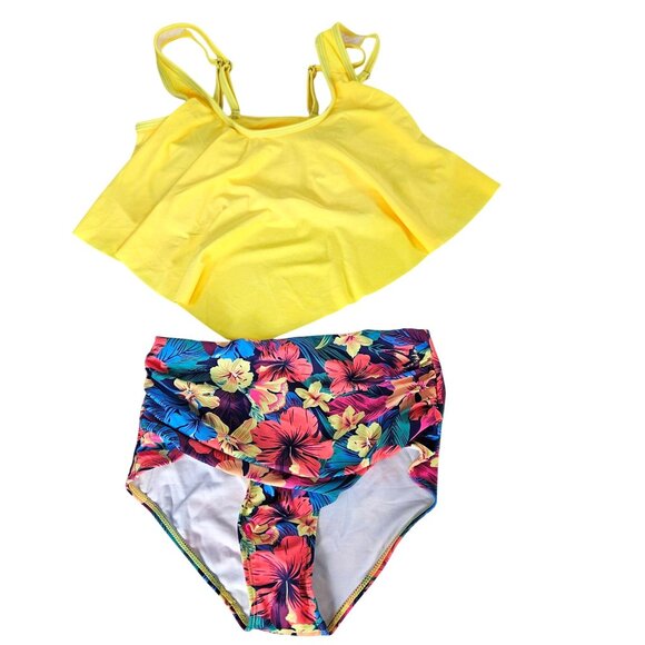 Womens Two-Piece Size S High Waisted Tropical Floral Swimsuit Vacation Beach - Picture 4 of 8